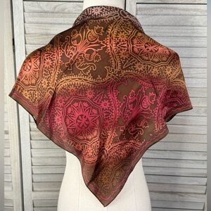 JONES NEW YORK Square Silk Scarf Medallion Pattern Brown/Multi